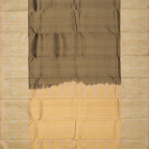 Dark Grey  Handloom Kanchipuram Silk Saree With Floral Motifs