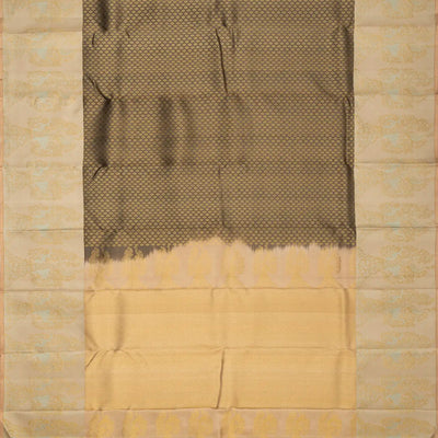 Dark Grey  Handloom Kanchipuram Silk Saree With Floral Motifs