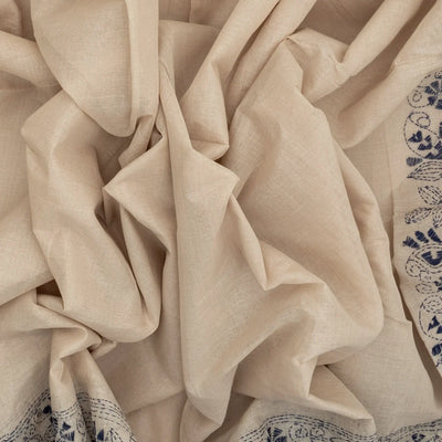 Taupe Handloom Bengal Cotton Saree With Embroidered Floral Motifs