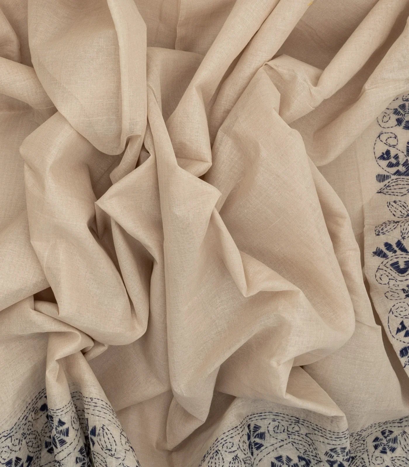 Taupe Handloom Bengal Cotton Saree With Embroidered Floral Motifs