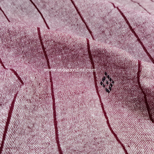 Salmon Pink with Maroon Stripes Kotpad Handloom Fabric
