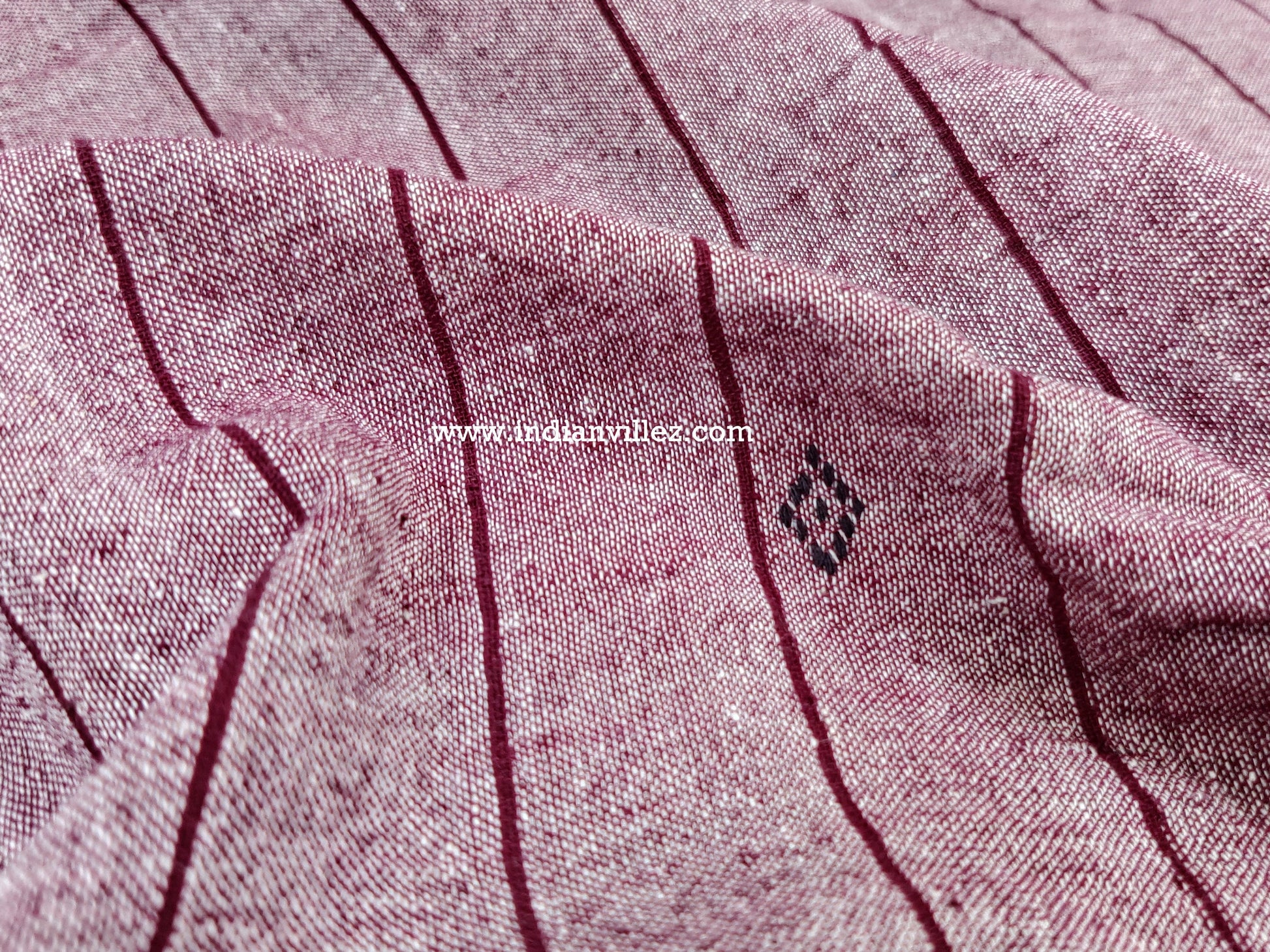 Salmon Pink with Maroon Stripes Kotpad Handloom Fabric