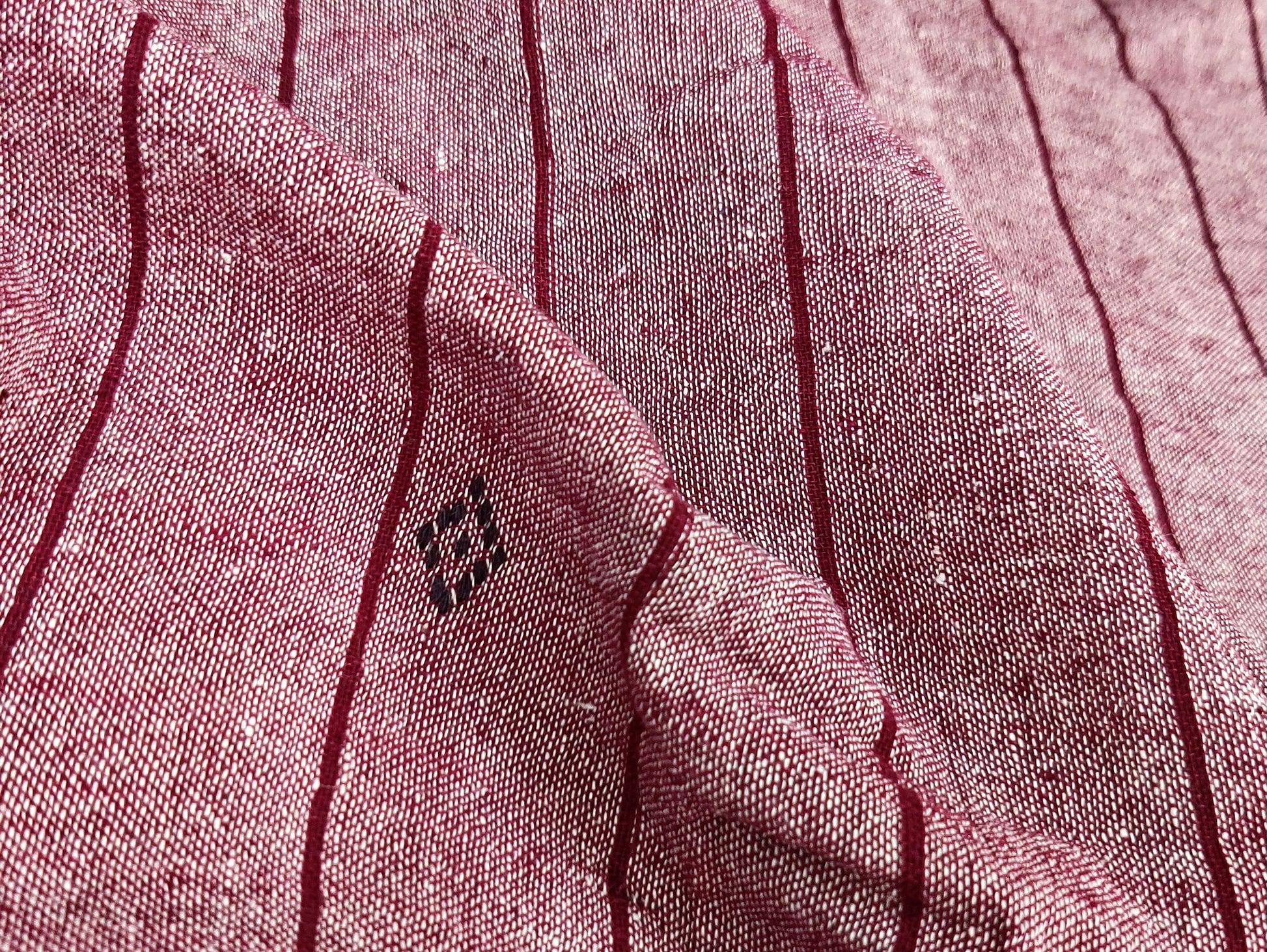 Salmon Pink with Maroon Stripes Kotpad Handloom Fabric