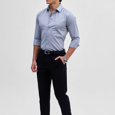 Light Grey Stretchable Slim Fit Shirt