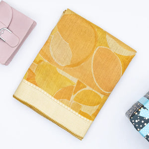 Yellow Handloom Tussar Silk Saree Printed With Geometric Motifs