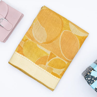 Yellow Handloom Tussar Silk Saree Printed With Geometric Motifs