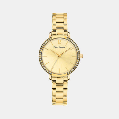 Chouquette Women Quartz Gold Dial Analog Stainless Steel Watch 037H542