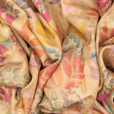 Beige Handloom Tussar Silk Saree Printed With Floral Motifs
