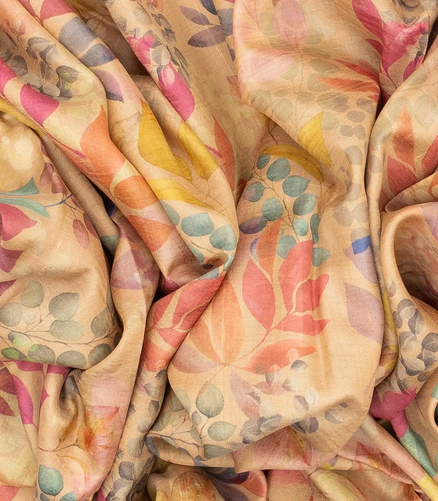 Beige Handloom Tussar Silk Saree Printed With Floral Motifs