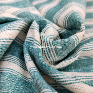 Off White with Turquoise Stripes Kotpad Handloom Fabric