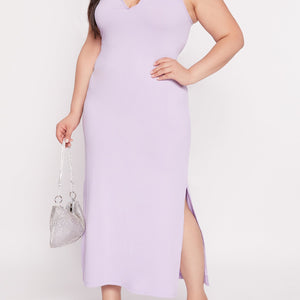 Plus Size Rib Knit Split Neck Cami Maxi Dress
