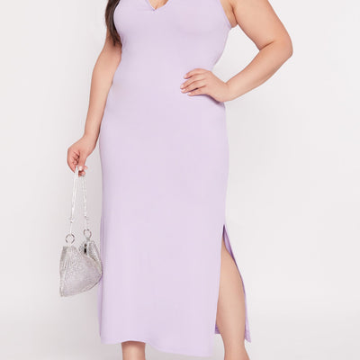 Plus Size Rib Knit Split Neck Cami Maxi Dress