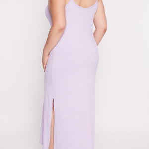 Plus Size Rib Knit Split Neck Cami Maxi Dress