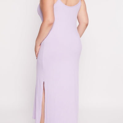 Plus Size Rib Knit Split Neck Cami Maxi Dress