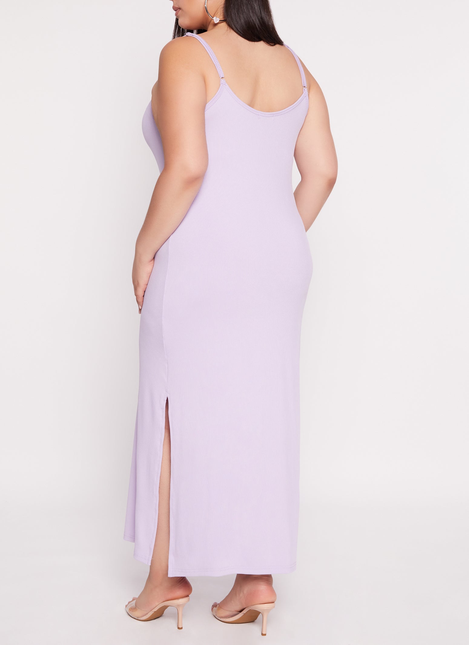 Plus Size Rib Knit Split Neck Cami Maxi Dress