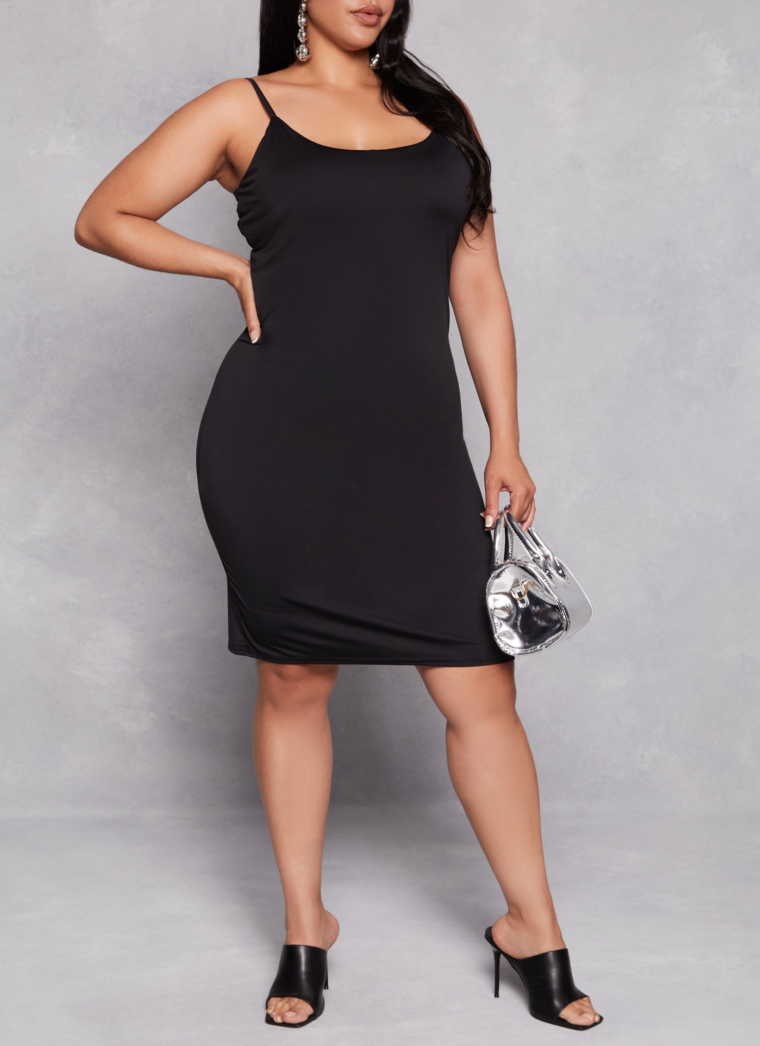 Plus Size Solid Scoop Neck Cami Dress
