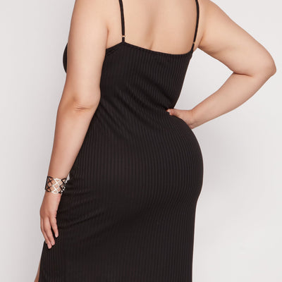 Plus Size Ribbed V Neck Cami Dress