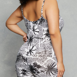 Plus Size Newspaper Print Cami Romper