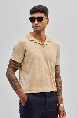 Beige Textured Cuban T-Shirt