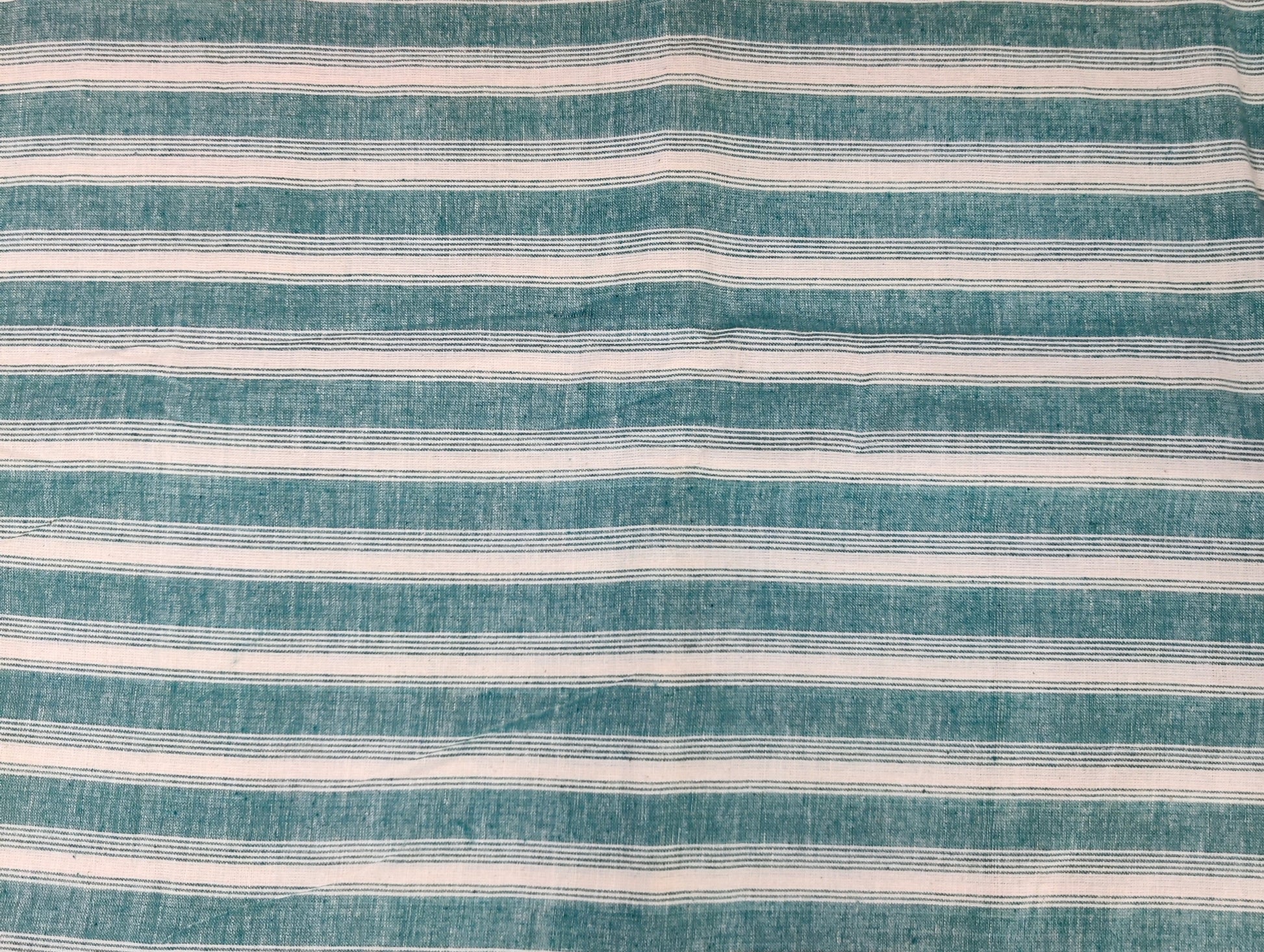Off White with Turquoise Stripes Kotpad Handloom Fabric