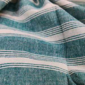Off White with Turquoise Stripes Kotpad Handloom Fabric