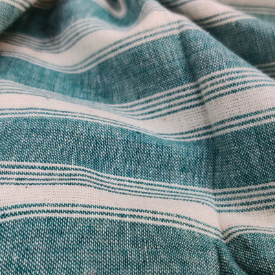 Off White with Turquoise Stripes Kotpad Handloom Fabric