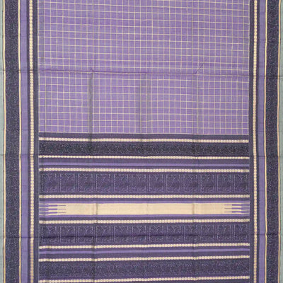 Lavender Handloom Silk Cotton Saree With Zari Checks