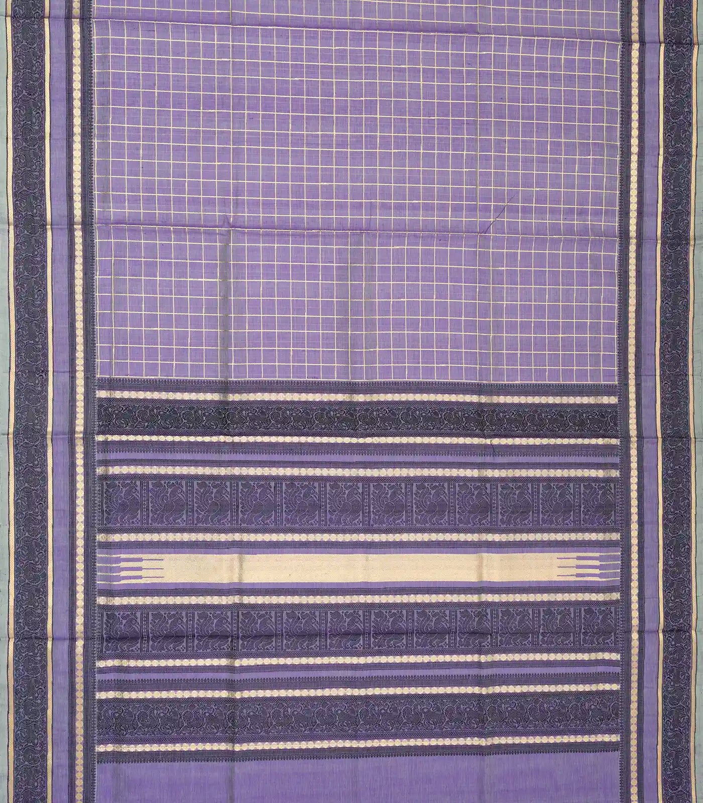 Lavender Handloom Silk Cotton Saree With Zari Checks