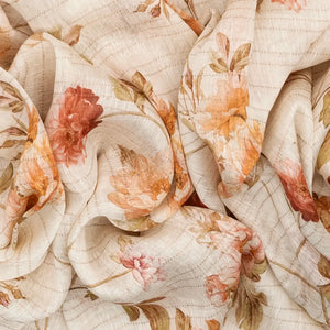 Cream Woven Linen Saree With Printed Floral Motifs