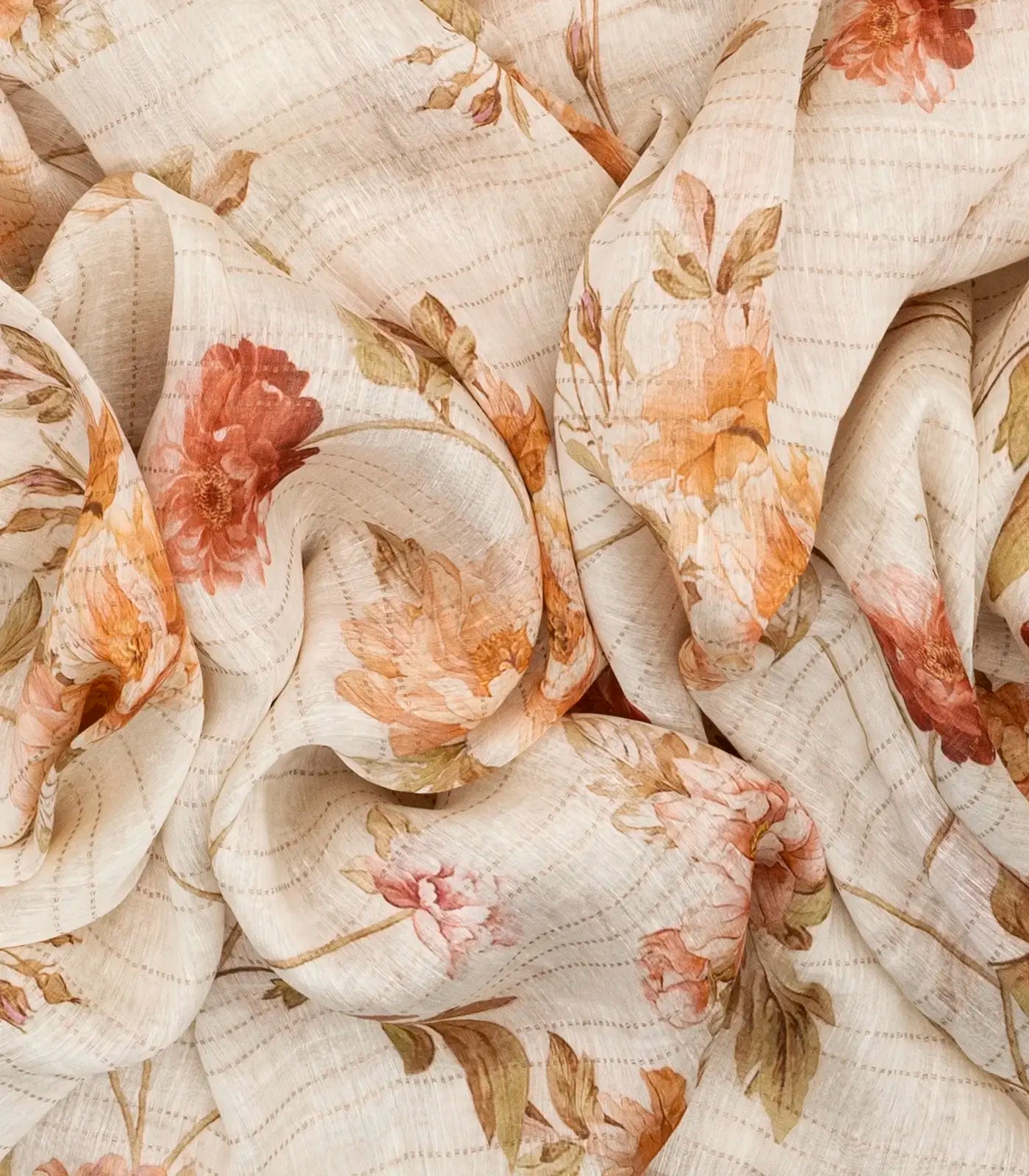 Cream Woven Linen Saree With Printed Floral Motifs