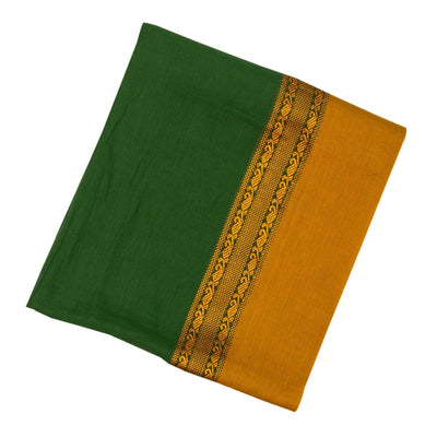 Dark Green Bengal Cotton Saree With Mustard Border