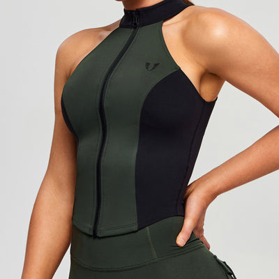 Contrast Color Gym Tank - Deep Green and Black