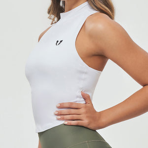 High Neck Athletic Tank - White