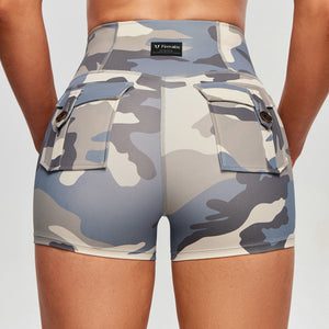 High Waist Cargo Shorts - Grey blue Camo