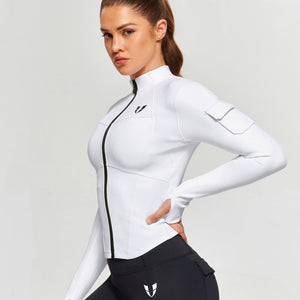 Stand Collar Fitness Moto Jacket - White