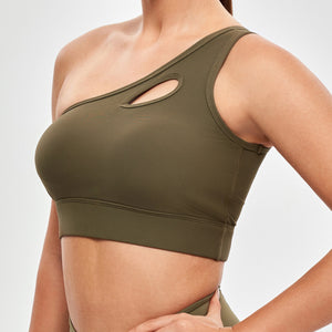 One Shoulder Sports Bra - Combat Green