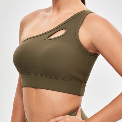 One Shoulder Sports Bra - Combat Green