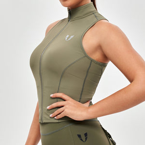 Ribbed Zip Up Tank - Olive Gray