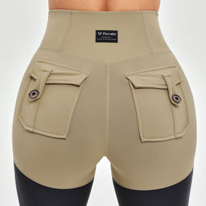 Cargo Athletic Leggings - Beige and Black