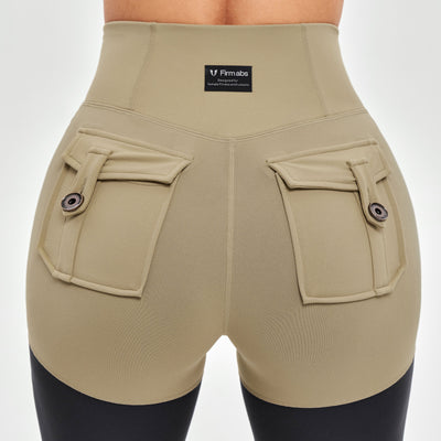 Cargo Athletic Leggings - Beige and Black