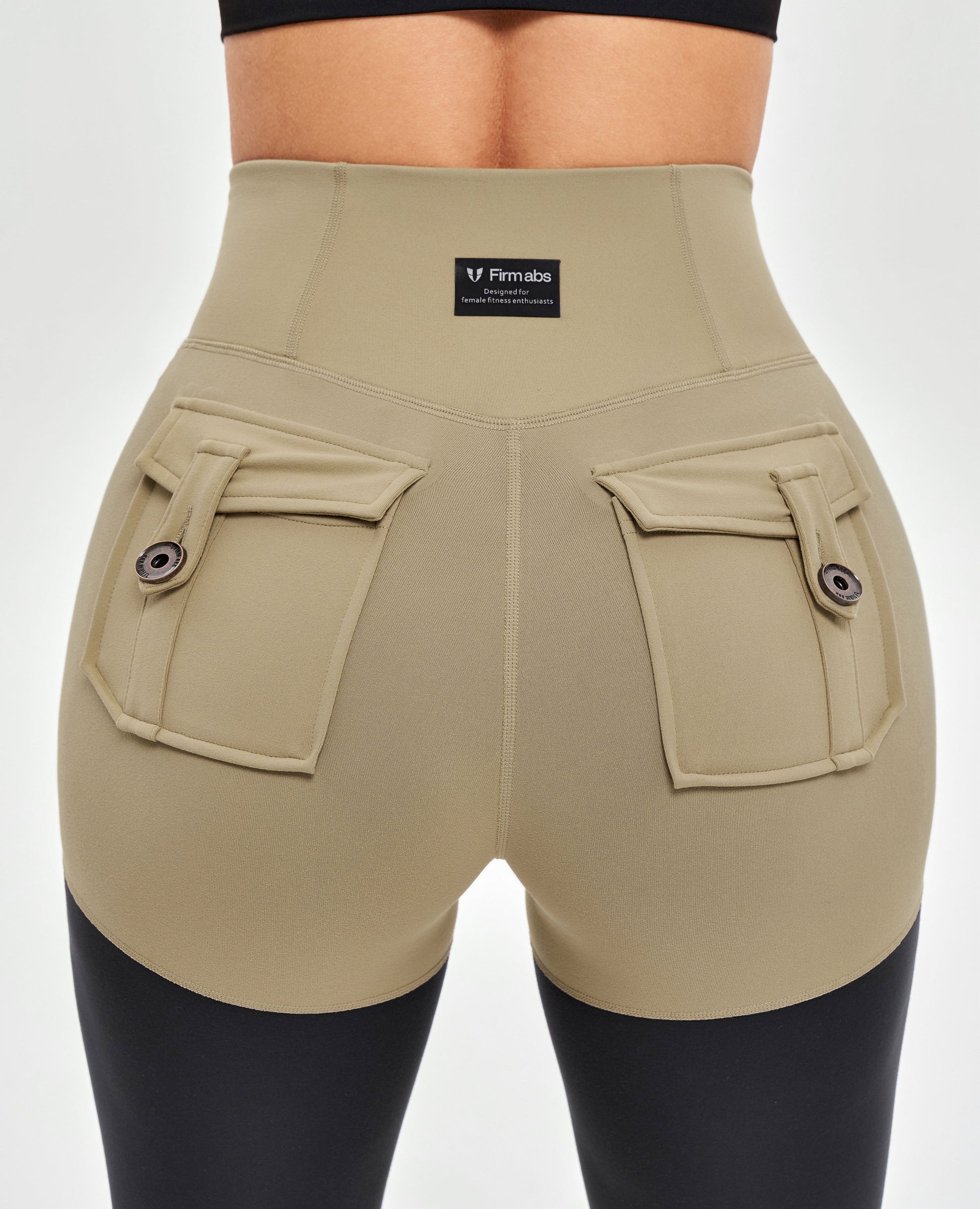 Cargo Athletic Leggings - Beige and Black