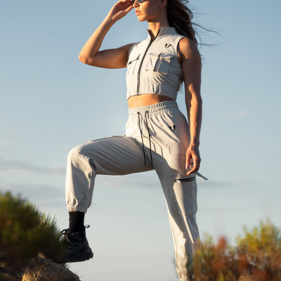 Loose Fit Cargo Power Pants - Apricot Gray