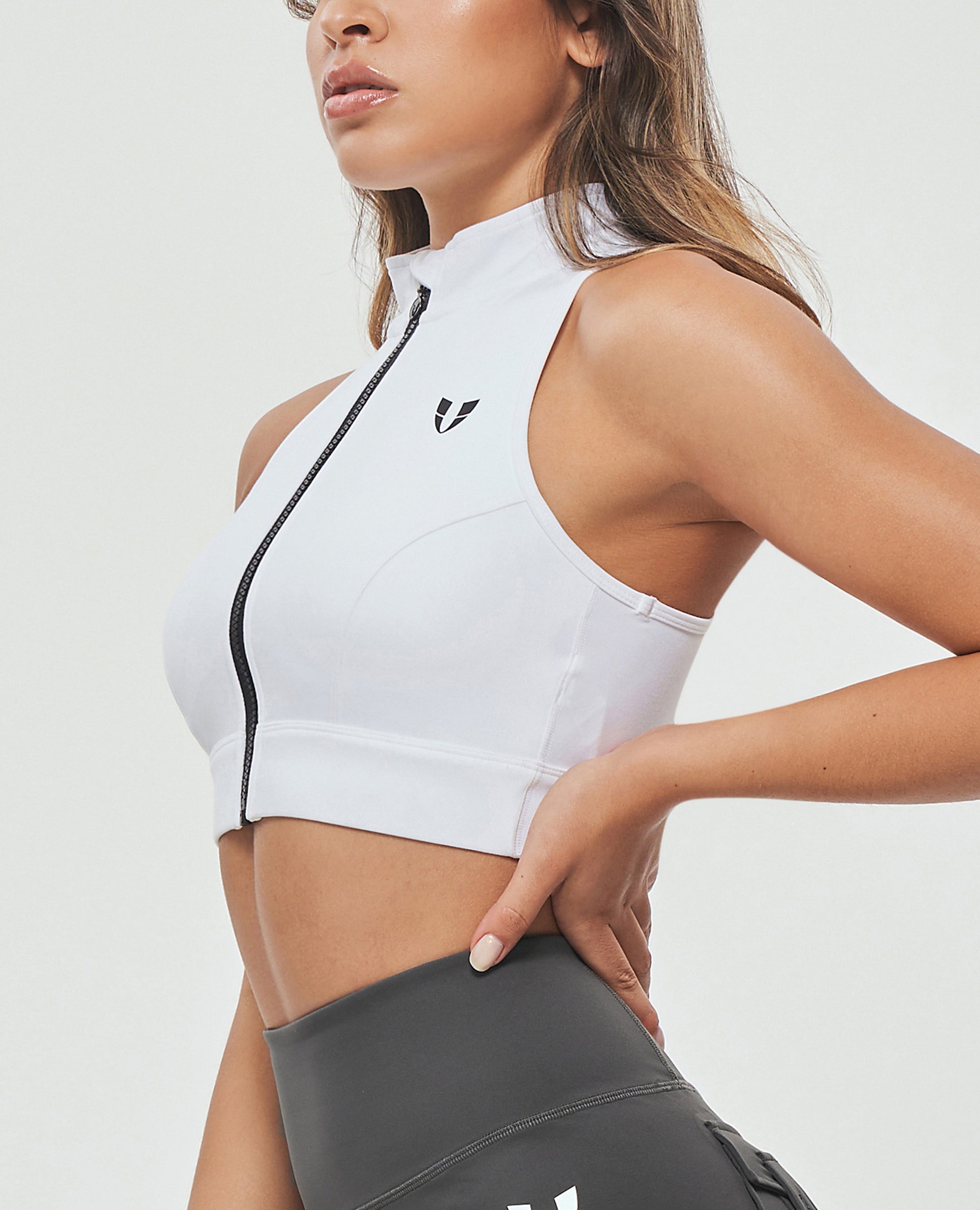 Full Zip Padded Tank - White