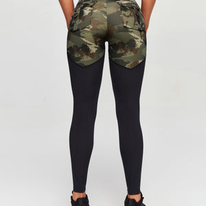V-waist Gym Leggings - Abstract Camo and Black