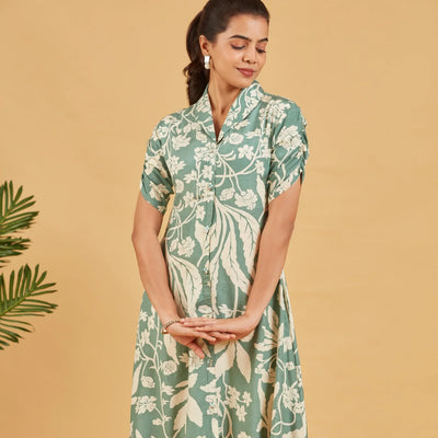 Sage Floral Button Down Dress