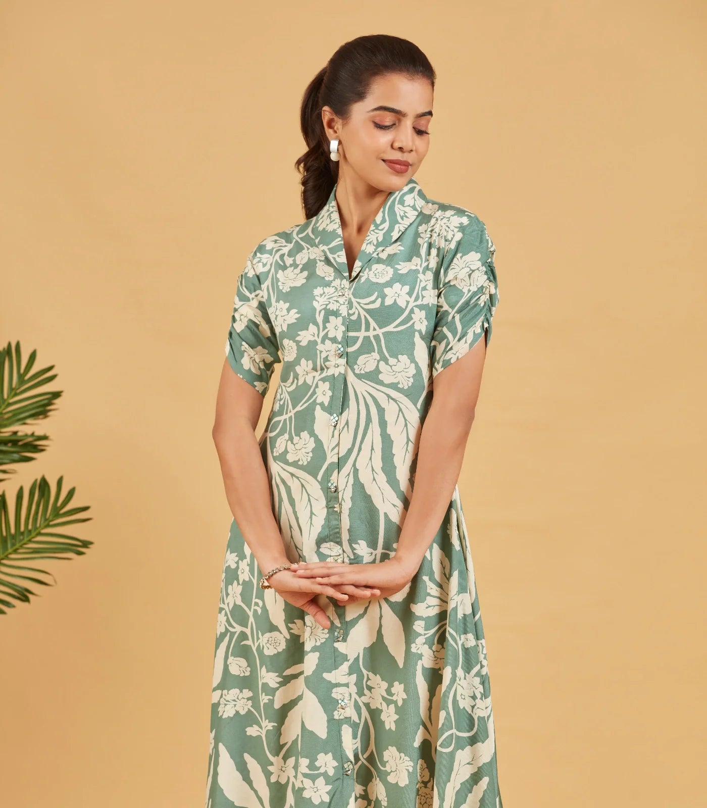 Sage Floral Button Down Dress