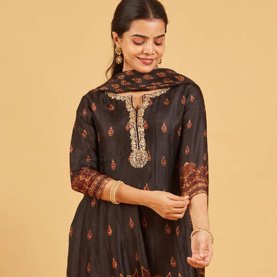 Festive Black Anarkali Set With Matching Dupatta