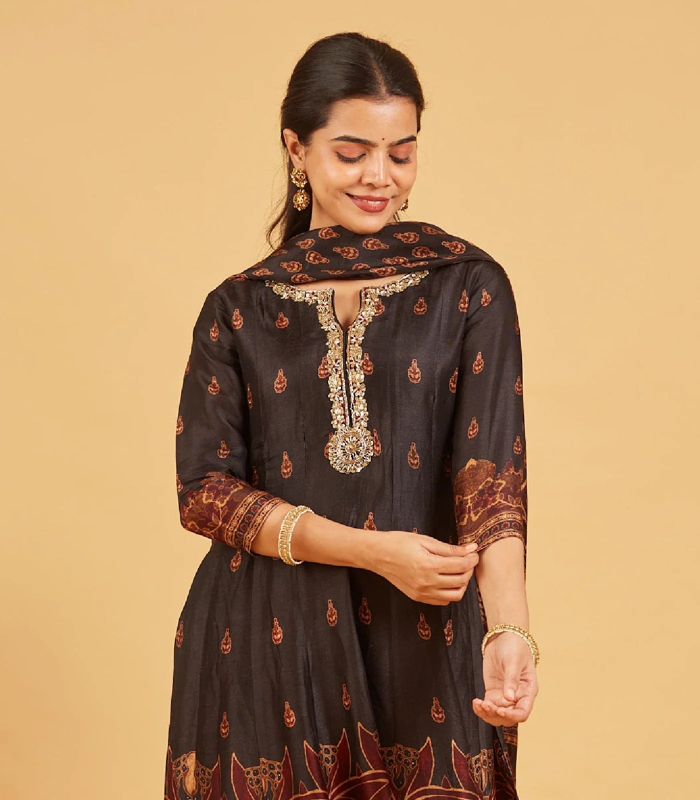 Festive Black Anarkali Set With Matching Dupatta