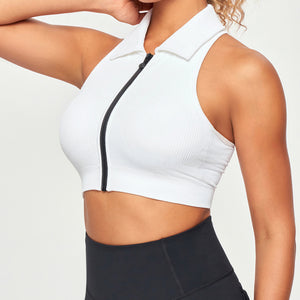 Ribbed Full Zip Padded Tank Top - White