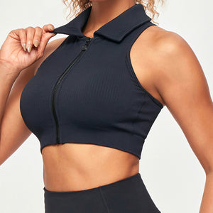 Ribbed Full Zip Padded Tank Top - Black